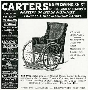 Images Dated 22nd December 2017: Advert for Carters, self propelling wheelchair 1906