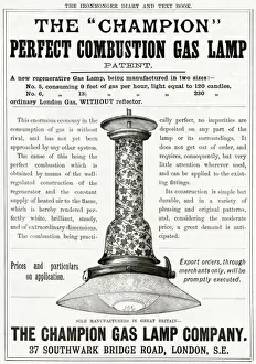 Combustion Prints: Advert for Champion combustion gas lamp 1889