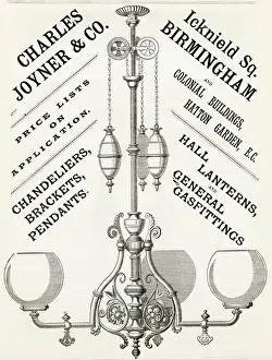 Chandeliers Prints: Advert for Charles Joyner & Co. lighting 1888