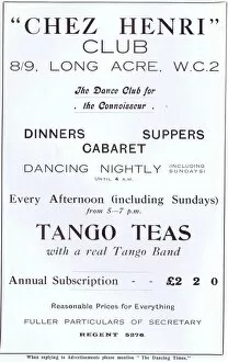 Tango Gallery: Advert for Chez Henri Club, London, 1925