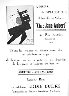 Montmartre Prints: Advert for Chez Jane Aubert, 40 Rue Fontaine, Paris Date: 1920s