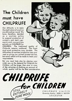 Affected Gallery: Advert for Chilprufe wool underwear for children 1941