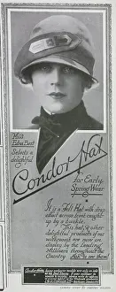 Advertisement for Condor Hats. Showing Mrs Edna Best modelling a hat. With description, It is a felt hat with strap effect across the front, caught up by a buckle'. Edna Clare Best, actress (1900-1974). Date: 1925