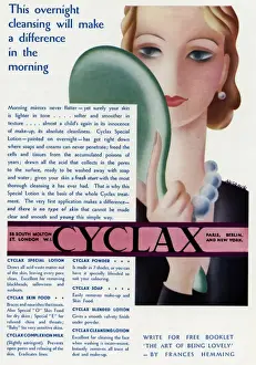 Removes Prints: Advert for Cyclax cleansing lotion 1931