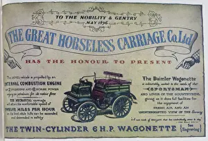 Motorcar Prints: Advert for Daimler Cars, juxtaposing the modern Daimler of 1943 with its 1896 predecessor