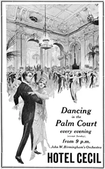 Advert for dancing in the Palm Court of the Hotel Cecil