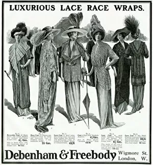 Freebody Collection: Advert for Debenham & Freebody lace race wraps 1912
