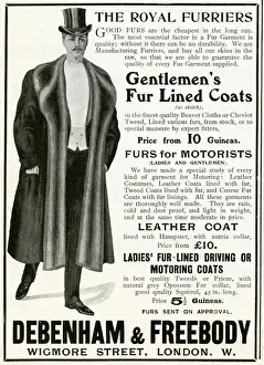 Debenhams Prints: Advert for Debenham & Freebody mens fur lined coats 1905