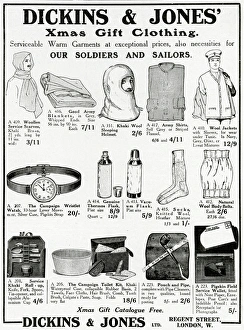 Advert for Dickins & Jones soldiers & sailors comforts 1914