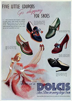 Coupon Collection: Advert for Dolcis shoes, shopping with five coupons 1941