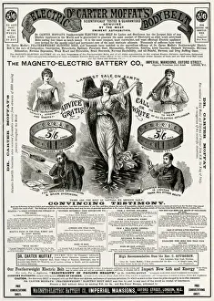 Corsets Prints: Advert for Dr Carter Moffats electric body belt 1891
