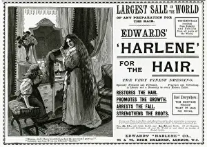 Bedroom Prints: Advert for Edwards Harlene for hair 1897