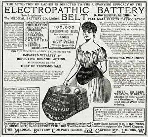 Advert for Electropathic Battery Belt 1885