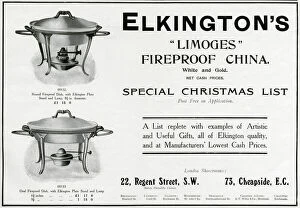 Images Dated 1st December 2017: Advert for Elkingtons fireproof dish 1909
