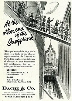 Disembark Prints: Advert, At the other end of the Gangplank, Bache & Co