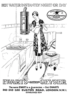Contented Collection: Advert for Ewarts Geyser hot water 1927