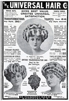 Fake Collection: Advertisement for extensions made from finest quality human hair. Date: 1910