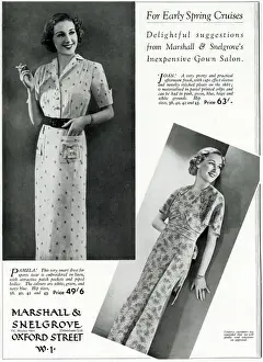 Belted Prints: Advert for for Marshall and Snelgrove spring dresses 1937