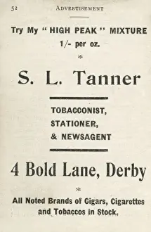 Tanner Prints: Advertisement fors L Tanner, Tobacconist, Derby