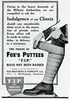 Puttees Collection: Advert for Foxs Puttees military authorities 1914