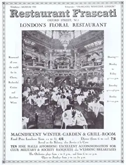 Frascati Prints: Advert for Frascati restaurant, Oxford Street, London, 1925