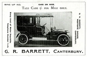 Barrett Collection: Advert, G R Barrett, taxi cabs, Canterbury, Kent
