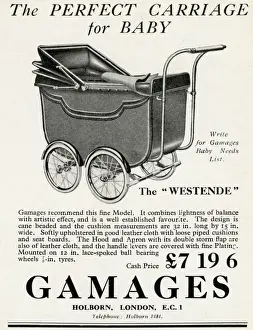Pushchair Prints: Advert for Gamages baby carriage 1930