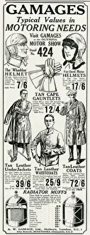 Muffs Prints: Advert for Gamages motoring needs 1926