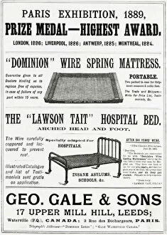 Advert for Geo. Gale & Sons, hospital bed 1889