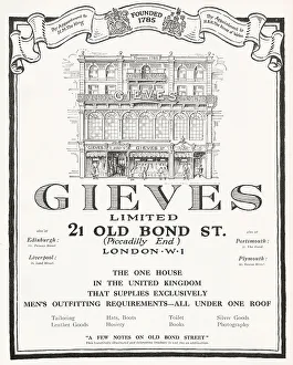 Outfitting Prints: Advertisement for Gieves a outfitter for menswear. Date: 1922