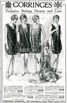 Advert for Gorringes womens bathing dresses & capes 1924