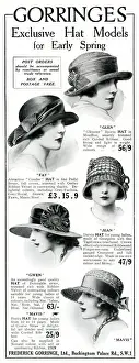 Ribbons Prints: Advert for Gorringes womens early spring hats 1923