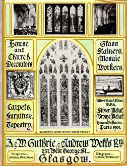 Wells Collection: Advert, Guthrie & Wells, Stained Glass Windows, Glasgow