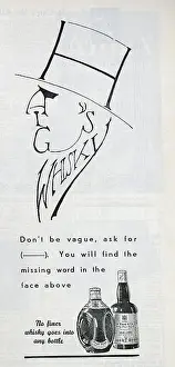 Haig Prints: Advert for Haig Whisky. The Haig brand name is disguised in the profile of the gentleman