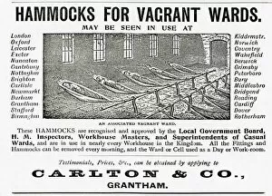 Accommodation Gallery: Advertisement for hammocks for workhouse vagrant wards