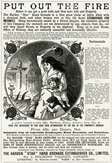 Advert for Harden hand granade fire extinguisher 1886