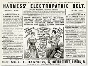 Advert for Harness Electropathic Corset Belts 1886