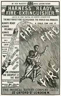 Extinguishers Prints: Advert for Harness ready fire-extinguisher 1886