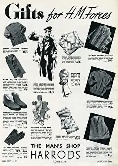 Harrods Prints: Advert for Harrods gifts for the H. M forces 1939