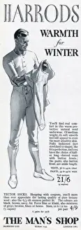 Vests Prints: Advert for Harrods mens protective wool underwear 1941
