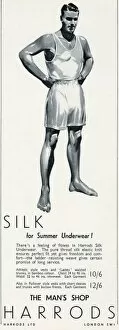Images Dated 23rd August 2012: Advert for Harrods mens silk underwear 1940
