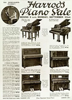 Selection Collection: Advert for Harrods piano sale 1919