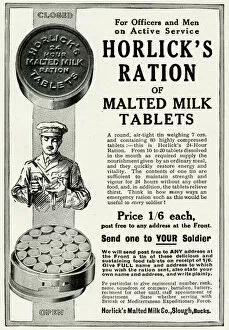 Tommies Collection: Advert for Horlicks ration of malted milk tablets 1916