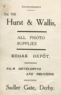 Advertisement for Hurst & Wallis, photo supplies, Derby