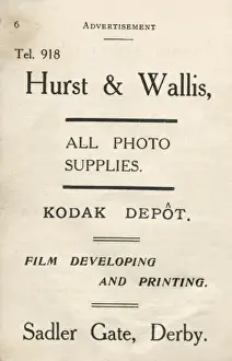Hurst Prints: Advertisement for Hurst & Wallis, photo supplies, Derby