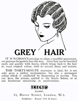 Appearance Prints: Advert for Inecto Salons: unwanted grey hair 1930