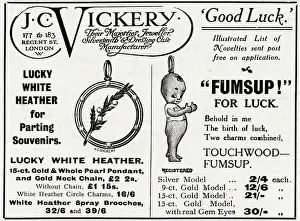 Souvenirs Prints: Advert for J. C Vickery lucky jewellery 1916