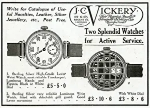 Protection Prints: Advert for J. C. Vickery luminous & grill-guard watches 1918