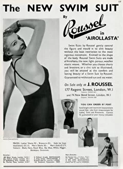 Images Dated 10th October 2012: Advert for J. Roussel swim suits for men & women 1935