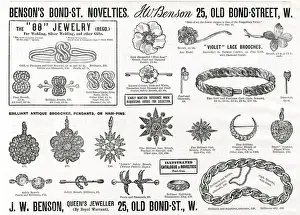 Bracelet Prints: Advert for J. W Benson novelty jewellery 1888